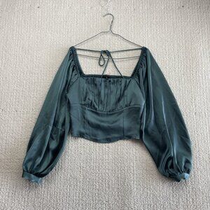 Y2K Dynamite Crop Top Puff Sleeves Silky Satin Corset Romantic Glam Sz M